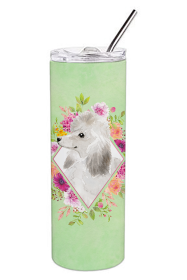 213-CK4110TBL20 Dog Breed 20 oz Skinny Tumbler (Dog Breed: White Standard Poodle Green Flowers)