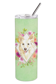 213-CK4110TBL20 Dog Breed 20 oz Skinny Tumbler (Dog Breed: White Collie Green Flowers)
