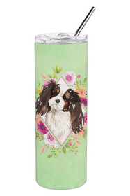 213-CK4110TBL20 Dog Breed 20 oz Skinny Tumbler (Dog Breed: Tricolor Cavalier Spaniel Green Flowers)