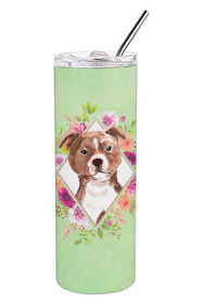 213-CK4110TBL20 Dog Breed 20 oz Skinny Tumbler (Dog Breed: Staffie Bull Terrier Green Flowers)