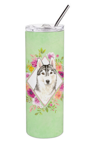 213-CK4110TBL20 Dog Breed 20 oz Skinny Tumbler (Dog Breed: Siberian Husky Green Flowers)