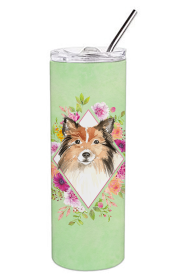 213-CK4110TBL20 Dog Breed 20 oz Skinny Tumbler (Dog Breed: Sheltie Green Flowers)