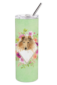 213-CK4110TBL20 Dog Breed 20 oz Skinny Tumbler (Dog Breed: Collie Green Flowers)