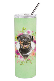 213-CK4110TBL20 Dog Breed 20 oz Skinny Tumbler (Dog Breed: Rottweiler Green Flowers)