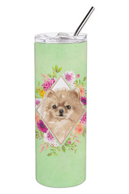 213-CK4110TBL20 Dog Breed 20 oz Skinny Tumbler (Dog Breed: Pomeranian Green Flowers)