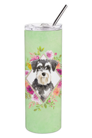 213-CK4110TBL20 Dog Breed 20 oz Skinny Tumbler (Dog Breed: Schnauzer #2 Green Flowers)