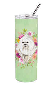 213-CK4110TBL20 Dog Breed 20 oz Skinny Tumbler (Dog Breed: Maltese Green Flowers 1)