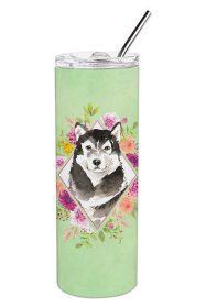 213-CK4110TBL20 Dog Breed 20 oz Skinny Tumbler (Dog Breed: Alaskan Malamute Green Flowers 1)