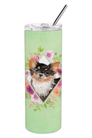 213-CK4110TBL20 Dog Breed 20 oz Skinny Tumbler (Dog Breed: Longhaired Chihuahua Green Flowers)