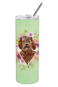 213-CK4110TBL20 Dog Breed 20 oz Skinny Tumbler (Dog Breed: Labradoodle Green Flowers)