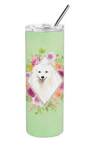 213-CK4110TBL20 Dog Breed 20 oz Skinny Tumbler (Dog Breed: Japanese Spitz Green Flowers)