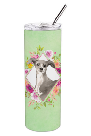 213-CK4110TBL20 Dog Breed 20 oz Skinny Tumbler (Dog Breed: Italian Greyhound Green Flowers 1)