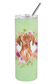 213-CK4110TBL20 Dog Breed 20 oz Skinny Tumbler (Dog Breed: Vizsla Green Flowers)