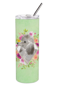 213-CK4110TBL20 Dog Breed 20 oz Skinny Tumbler (Dog Breed: Grey Standard Poodle Green Flowers)