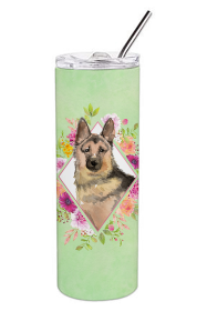 213-CK4110TBL20 Dog Breed 20 oz Skinny Tumbler (Dog Breed: German Shepherd Green Flowers)