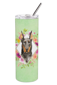 213-CK4110TBL20 Dog Breed 20 oz Skinny Tumbler (Dog Breed: Doberman Pinsher Green Flowers)