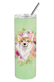 213-CK4110TBL20 Dog Breed 20 oz Skinny Tumbler (Dog Breed: Corgi Green Flowers 1)