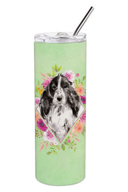 213-CK4110TBL20 Dog Breed 20 oz Skinny Tumbler (Dog Breed: Black Parti Cocker Spaniel Green Flowers)