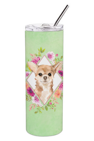213-CK4110TBL20 Dog Breed 20 oz Skinny Tumbler (Dog Breed: Chihuahua Green Flowers)