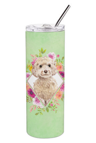 213-CK4110TBL20 Dog Breed 20 oz Skinny Tumbler (Dog Breed: Champagne Cockapoo Green Flowers)