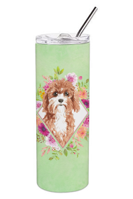 213-CK4110TBL20 Dog Breed 20 oz Skinny Tumbler (Dog Breed: Cavapoo Green Flowers)