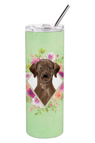 213-CK4110TBL20 Dog Breed 20 oz Skinny Tumbler (Dog Breed: Chocolate Labrador Green Flowers)