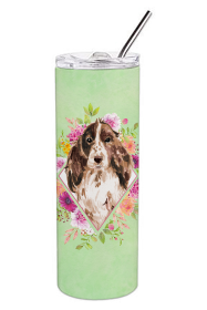 213-CK4110TBL20 Dog Breed 20 oz Skinny Tumbler (Dog Breed: Brown Parti Cocker Spaniel Green Flowers)