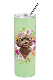 213-CK4110TBL20 Dog Breed 20 oz Skinny Tumbler (Dog Breed: Chocolate Cockapoo Green Flowers)