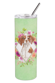 213-CK4110TBL20 Dog Breed 20 oz Skinny Tumbler (Dog Breed: Brittany Spaniel Green Flowers)