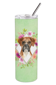 213-CK4110TBL20 Dog Breed 20 oz Skinny Tumbler (Dog Breed: Boxer Green Flowers)