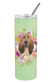 213-CK4110TBL20 Dog Breed 20 oz Skinny Tumbler (Dog Breed: Bloodhound Green Flowers)