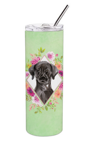 213-CK4110TBL20 Dog Breed 20 oz Skinny Tumbler (Dog Breed: Black Labrador Green Flowers)
