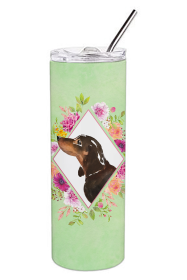 213-CK4110TBL20 Dog Breed 20 oz Skinny Tumbler (Dog Breed: Black and Tan Dachshund Green Flowers)
