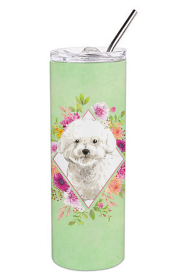 213-CK4110TBL20 Dog Breed 20 oz Skinny Tumbler (Dog Breed: Bichon Frise Green Flowers)