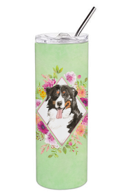 213-CK4110TBL20 Dog Breed 20 oz Skinny Tumbler (Dog Breed: Bernese Mountain Dog Green Flowers)