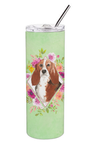 213-CK4110TBL20 Dog Breed 20 oz Skinny Tumbler (Dog Breed: Basset Hound Green Flowers 1)