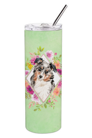 213-CK4110TBL20 Dog Breed 20 oz Skinny Tumbler (Dog Breed: Australian Shepherd Green Flowers)