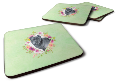 Green Flowers Design with Dog Foam Coaster Set of 4 (Dog Breed: Cane Corso)