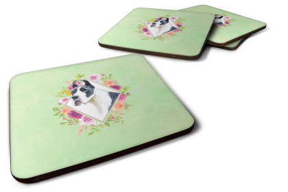 Green Flowers Design with Dog Foam Coaster Set of 4 (Dog Breed: Great Dane)