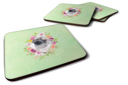 Green Flowers Design with Dog Foam Coaster Set of 4 (Dog Breed: Moscow Watchdog)
