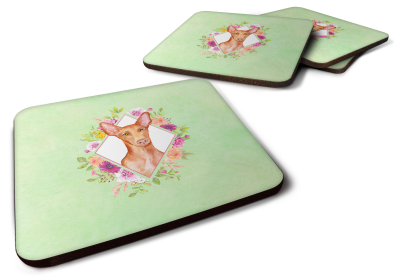 Green Flowers Design with Dog Foam Coaster Set of 4 (Dog Breed: Pharaoh Hound)