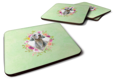 Green Flowers Design with Dog Foam Coaster Set of 4 (Dog Breed: Weimaraner)