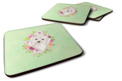 Green Flowers Design with Dog Foam Coaster Set of 4 (Dog Breed: West Highland White Terrier1)