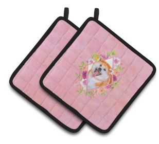 Dogs and Flowers Pair of Pot Holders (Breed: Akita)