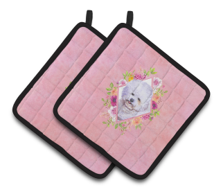 Dogs and Flowers Pair of Pot Holders (Breed: Bichon Frise #2)