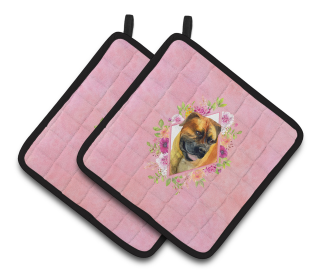 Dogs and Flowers Pair of Pot Holders (Breed: Mastiff - Borboel)