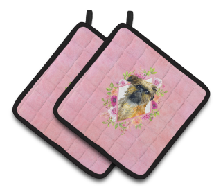 Dogs and Flowers Pair of Pot Holders (Breed: Brussels Griffon)
