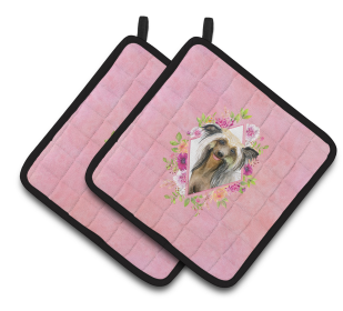 Dogs and Flowers Pair of Pot Holders (Breed: Chinese Crested)