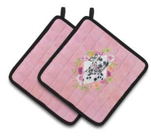Dogs and Flowers Pair of Pot Holders (Breed: Dalmatian)