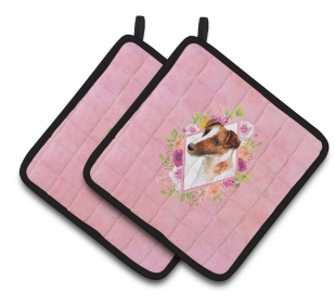 Dogs and Flowers Pair of Pot Holders (Breed: Jack Russell Terrier)